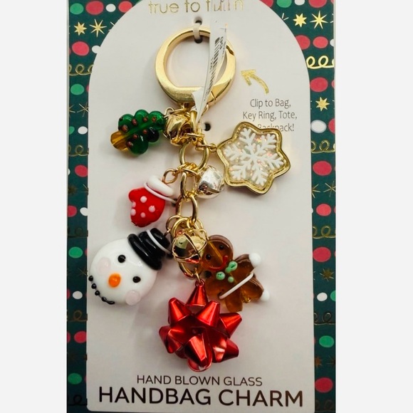 NWT ⚜️♥️⚜️ True to Form Hand Blown Glass Handbag Charm Christmas